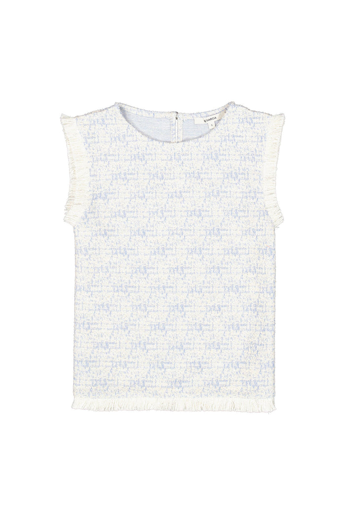 Garcia Blue Wave Boucle Top with Fringe Detailing