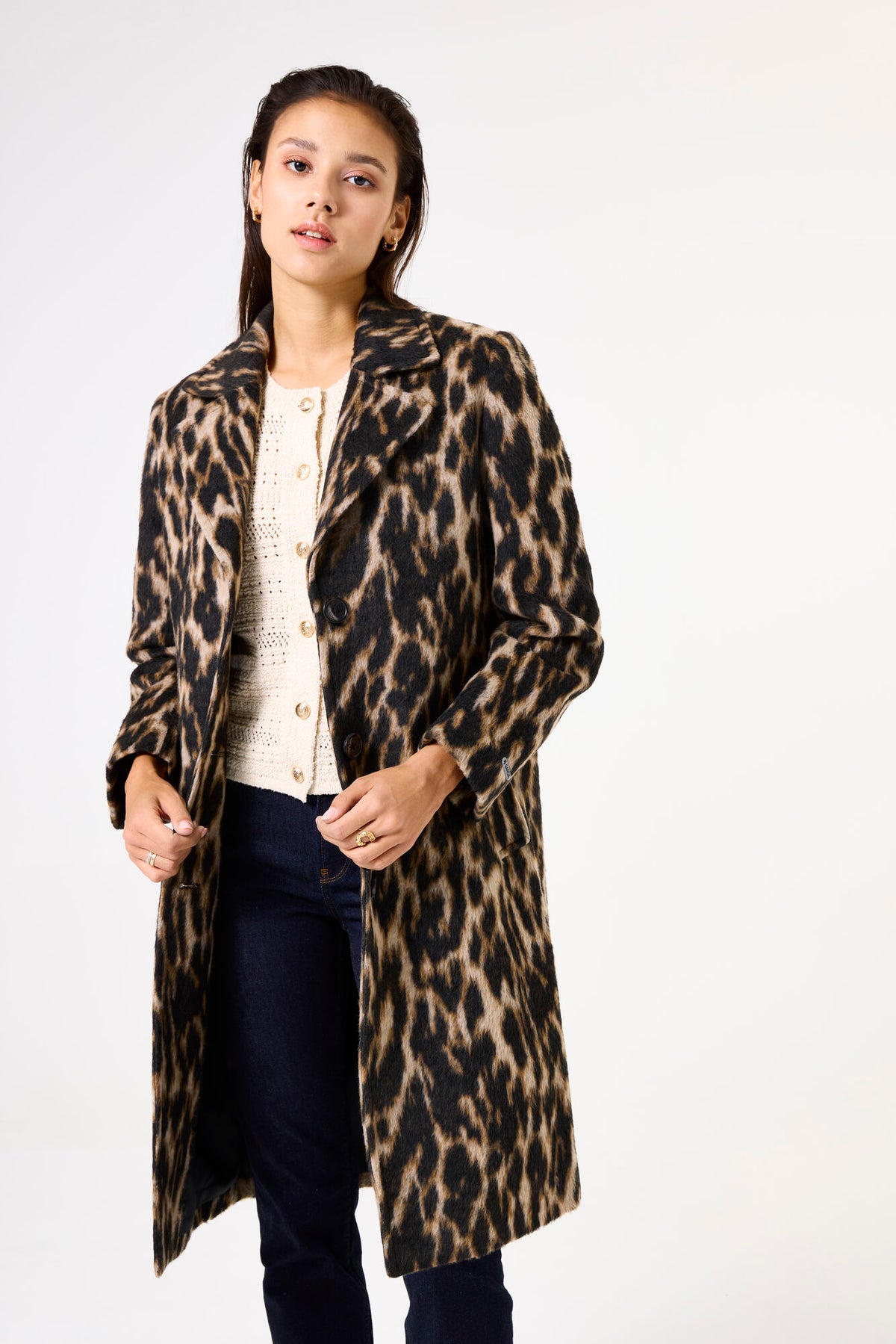Garcia Ultimate Leopard Single Breasted Classic Coat, GJ500917