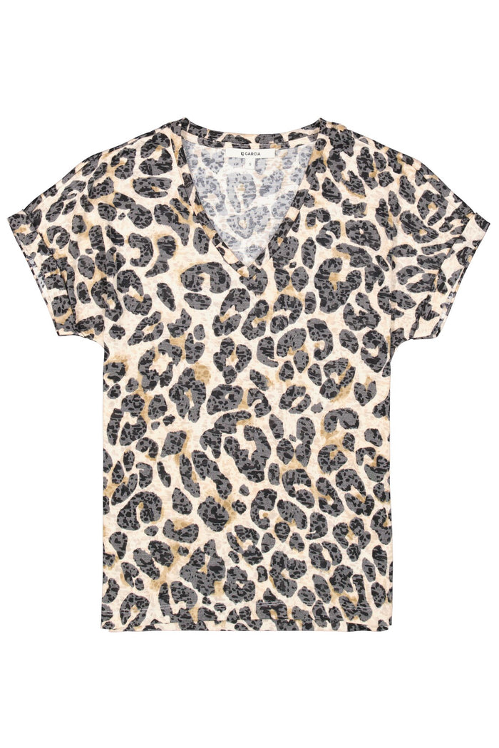 Garcia Ultimate V-Neck Beige Leopard T-Shirt, H50002