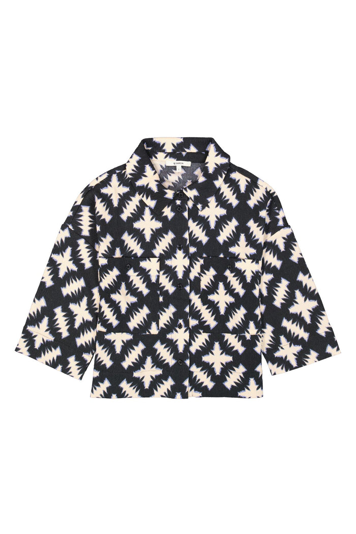 Garcia Black/Navy Printed Oversized Cropped Blouse