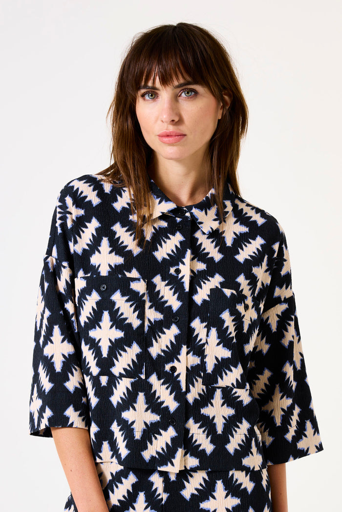 Garcia Black/Navy Printed Oversized Cropped Blouse