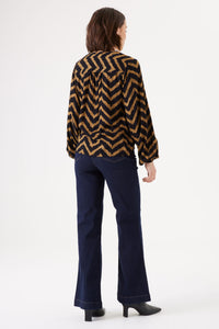 Garcia Black/Golden Brown Abstract Printed V-Neck Blouse, I30030