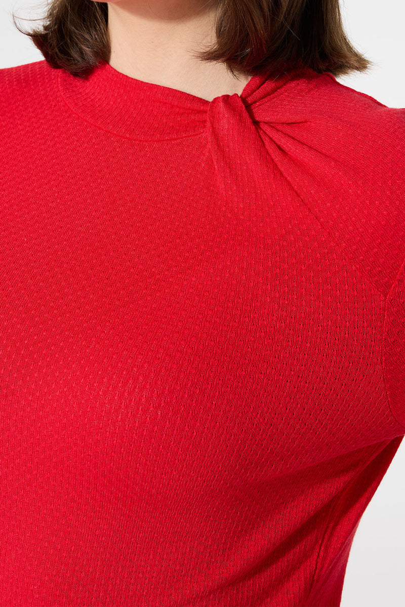 Garcia True Red Knot Neck Textured Basic Long Sleeve Top, I50212