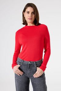 Garcia True Red Knot Neck Textured Basic Long Sleeve Top, I50212