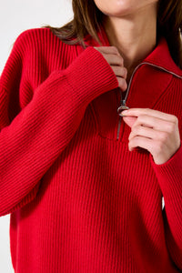 Garcia True Red Knitted Half Zip Jumper