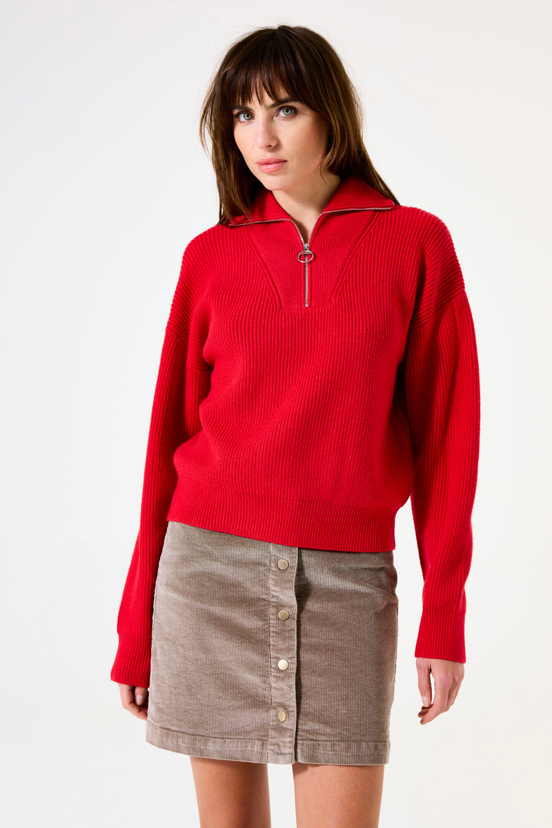 Garcia True Red Knitted Half Zip Jumper