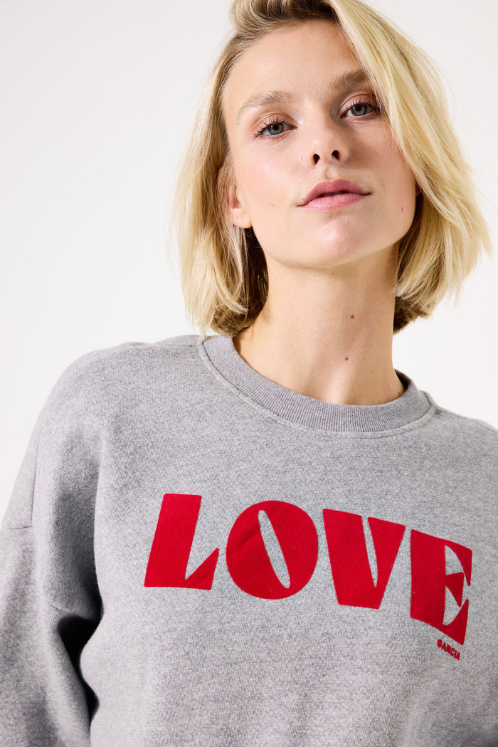 Garcia Grey Melee 'LOVE' Logo Supersoft Fleece Lined Sweatshirt, I50261