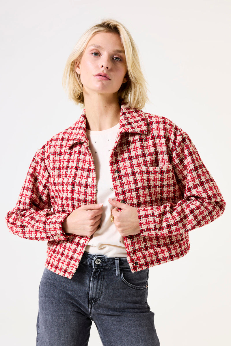 Garcia True Red Check Boucle Tweed Jacket, I50292
