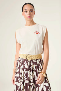Garcia Cream Cap Sleeve Logo T-Shirt, P260209