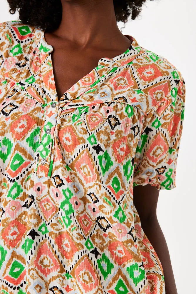 Garcia Dusky Peach Aztec Printed V-Neck Blouse, P40233