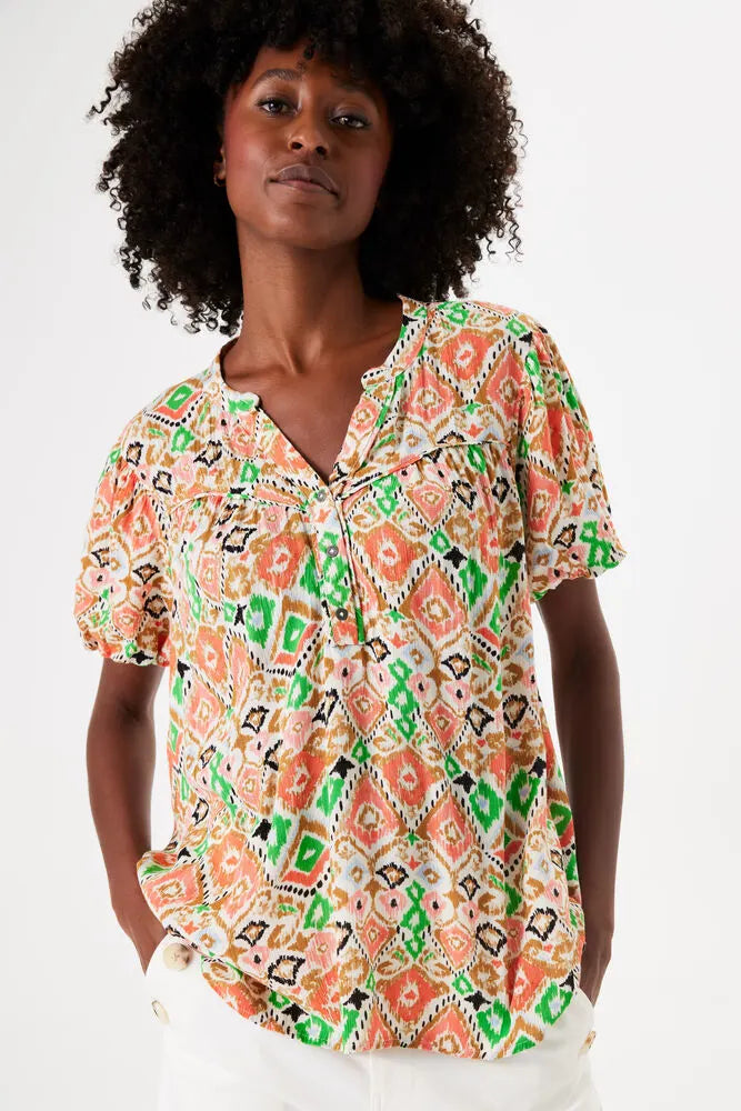 Garcia Dusky Peach Aztec Printed V-Neck Blouse, P40233